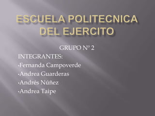 ESCUELA POLITECNICA DEL EJERCITO GRUPO Nº 2 INTEGRANTES: ,[object Object]