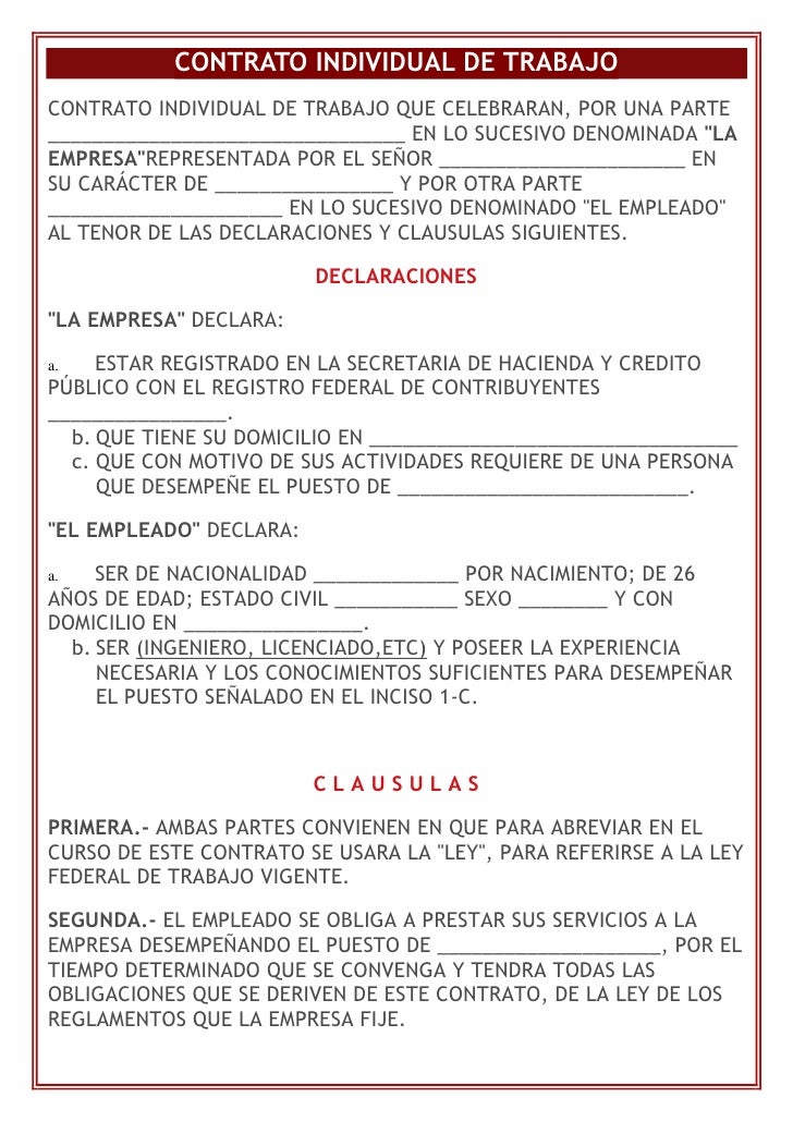 Contrato De Trabajo Contrato Individual De Trabajo Contrato
