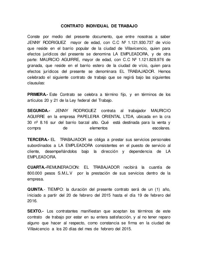 contrato de trabajo individual contrato de trabajo individual