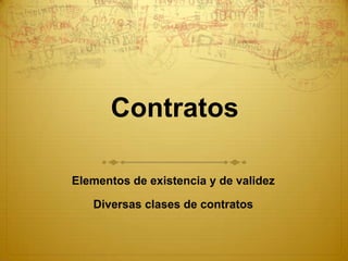 Contratos Elementos de existencia y de validez Diversas clases de contratos 