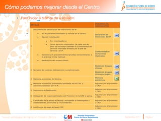 Cómo podemos mejorar desde el Centro
             •  Para iniciar el trámite de la revisión:



                      •    


     




Nuevas estrategias de trabajo en Ensayos Clínicos
         Septiembre 2011 
   Página 7
 
