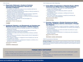 12h45 Almoço                                                                          15h45 Intervalo para Café e Networking

    13h45 Negociação, Elaboração e Gestão de Contratos                                    16h00 Como Utilizar Corretamente as Cláusulas Penais e Multas
          Internacionais para Segurança e Sucesso nas                                               Contratuais para Mitigar Riscos e Responsabilidades
          Atividades da Empresa
                                                                                                    • Os tipos de penalidades contratuais e as multas aplicáveis para
          • Os cuidados que devem ser tomados na hora de elaborar este tipo de                        proteger-se de implicações legais
            contrato e seus aspectos fundamentais                                                   • Cláusulas penais que são aceitas pelo judiciário e quais são
          • Aplicação de técnicas de negociação para atingir os melhores resultados no                 consideradas nulas
            fechamento de contratos internacionais                                                  • As penalidades e multas contratuais e a deﬁnição de formas de
          • Cuidados especiais nos contratos internacionais (incoterms, pagamento,                    execução contratual
            garantias e seguro) como prevenção e mitigação de riscos                                • Como evitar a execução contratual e os aspectos processuais que
          • Solução de conﬂitos e controvérsias no comercial internacional (mediação,                 envolvem multas e responsabilidades
            arbitragem e eleição do foro arbitral)
                                                                                                    Fernanda Santos Melo
          • A estruturação com a aplicação de novas tecnologias e os
                                                                                                    Diretora Jurídica
            contratos internacionais
                                                                                                    GRUPO ALGAR
          Alessandro Franco de Macedo
          Advogado                                                                        17h00 Garantias, Obrigações e Revisão Contratual para Evitar
          ITAMBÉ                                                                                    Execuções, Anulações, Quebras, Indenizações e Proteger
                                                                                                    seus Negócios
    14h45 Atualização Tributária e seu Planejamento em Contratos para
                                                                                                    • As relevantes modiﬁcações no regime de garantias e obrigações contratuais
          Minimizar Custos, Evitar Autuações e Viabilizar Negócios
                                                                                                    • Os tipos de garantias e como implementá-las nos contratos para proteger-se
          • Desenvolvimento de estruturas de aquisição alinhadas com a estratégia de                  de inadimplências
            planejamento tributário                                                                 • Os pontos da legislação e os motivos da revisão de contratos em casos
          • Antecipação do planejamento tributário para formalizar premissas da                       imprevistos e extraordinários
            avaliação econômica e os planos de contratação                                          • Como aplicar a teoria da imprevisão em contratos para evitar anulações e
          • Atualização da incidência dos tributos decorrentes de diversos contratos                  quebras contratuais
            da empresa
                                                                                                    Alexandre Bueno Cateb
          • Como minimizar riscos tributários e ﬁscais durante a fase de negociação e
                                                                                                    Sócio
            elaboração contratual
                                                                                                    SALOMÃO CATEB ADVOGADOS
          • Como superar os desaﬁos e a mitigação de riscos tributários por meio de
            consolidação de contratos                                                     18h00 Encerramento do Seminário
          • Cautelas e ações envolvendo o planejamento tributário e contratos com a
            aplicação de uma eﬁciente gestão                                              Alteração de Programa: O nosso compromisso é fornecer a discussão e o estudo de temas e casos relevantes
                                                                                          por palestrantes habilitados. Eventuais alterações no programa serão decorrentes de caso fortuito ou força maior. Na
          Leonardo A. Gandara                                                             eventualidade de algum palestrante não comparecer, envidaremos os maiores esforços possíveis para substituir o executivo
          Advogado                                                                        ausente por outro apto a promover a discussão do tema conforme programado. Contudo, tal empenho não implica em
                                                                                          garantia da substituição.
          SAMARCO MINERAÇÃO




                                                                     PORQUE DEVO PARTICIPAR?
        • Fazer networking e trocar experiências com proﬁssionais da área contratual     • Atualizar-se sobre os principais aspectos jurídicos na elaboração e gestão
        • Aplicar a renegociação de acordos em razão da crise econômica e ﬁnanceira        de contratos
        • Atender o cumprimento das obrigações e prevenir-se da onerosidade excessiva    • Efetuar contratos com segurança para evitar responsabilidades
                                                                                           aos administradores


tomer.service@ibcbrasil.com.br ● www.informagroup.com.br/juridico
 