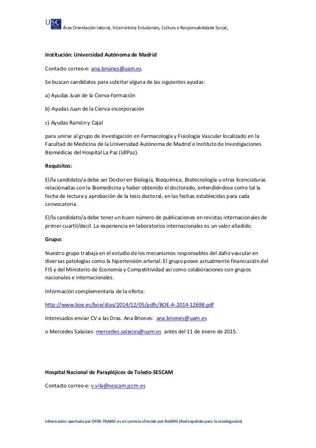 Contratos En Investigacion Postdoc Y Predoctorales
