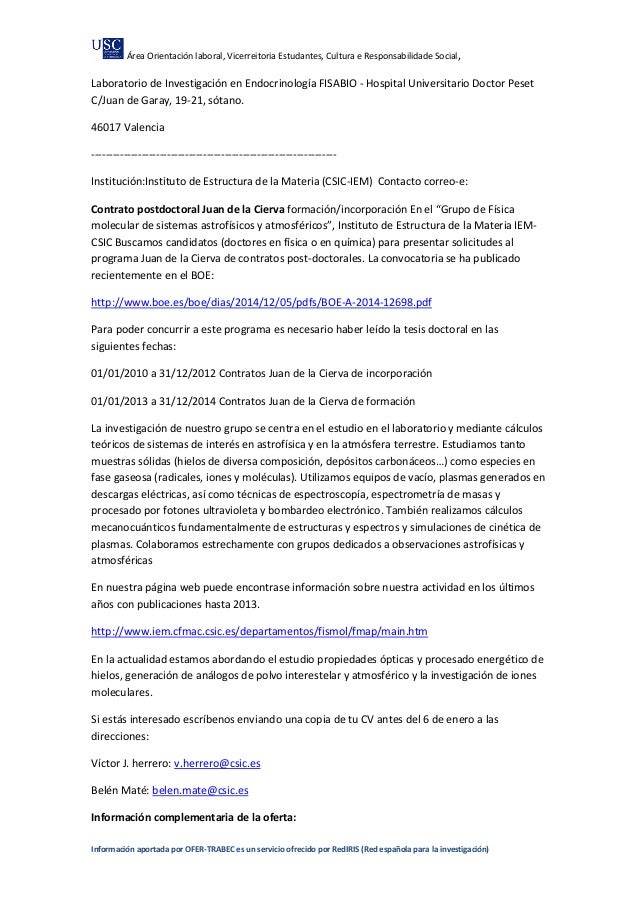 Contratos En Investigacion Postdoc Y Predoctorales