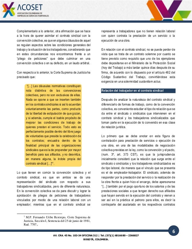 Contrato sindical ejemplo