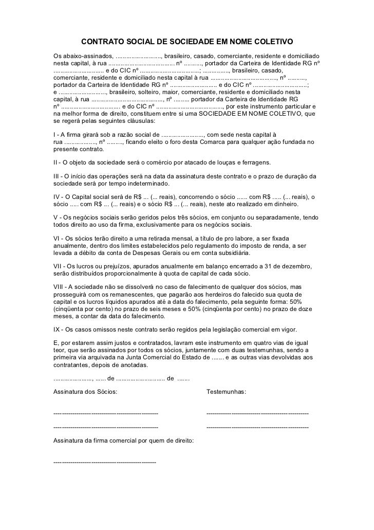 Exemplo De Sociedade Em Nome Coletivo