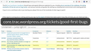 core.trac.wordpress.org/tickets/good-ﬁrst-bugs
 