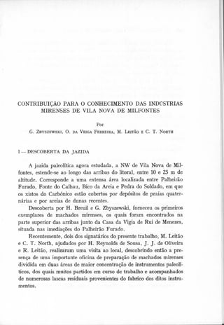 Contribuição para o conhecimento das Indústrias Mirenses de Vila Nova de Milfontes (1972, zbyszewski et al)