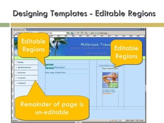 Designing Templates - Editable Regions Editable Regions Editable Regions Remainder of page is un-editable 