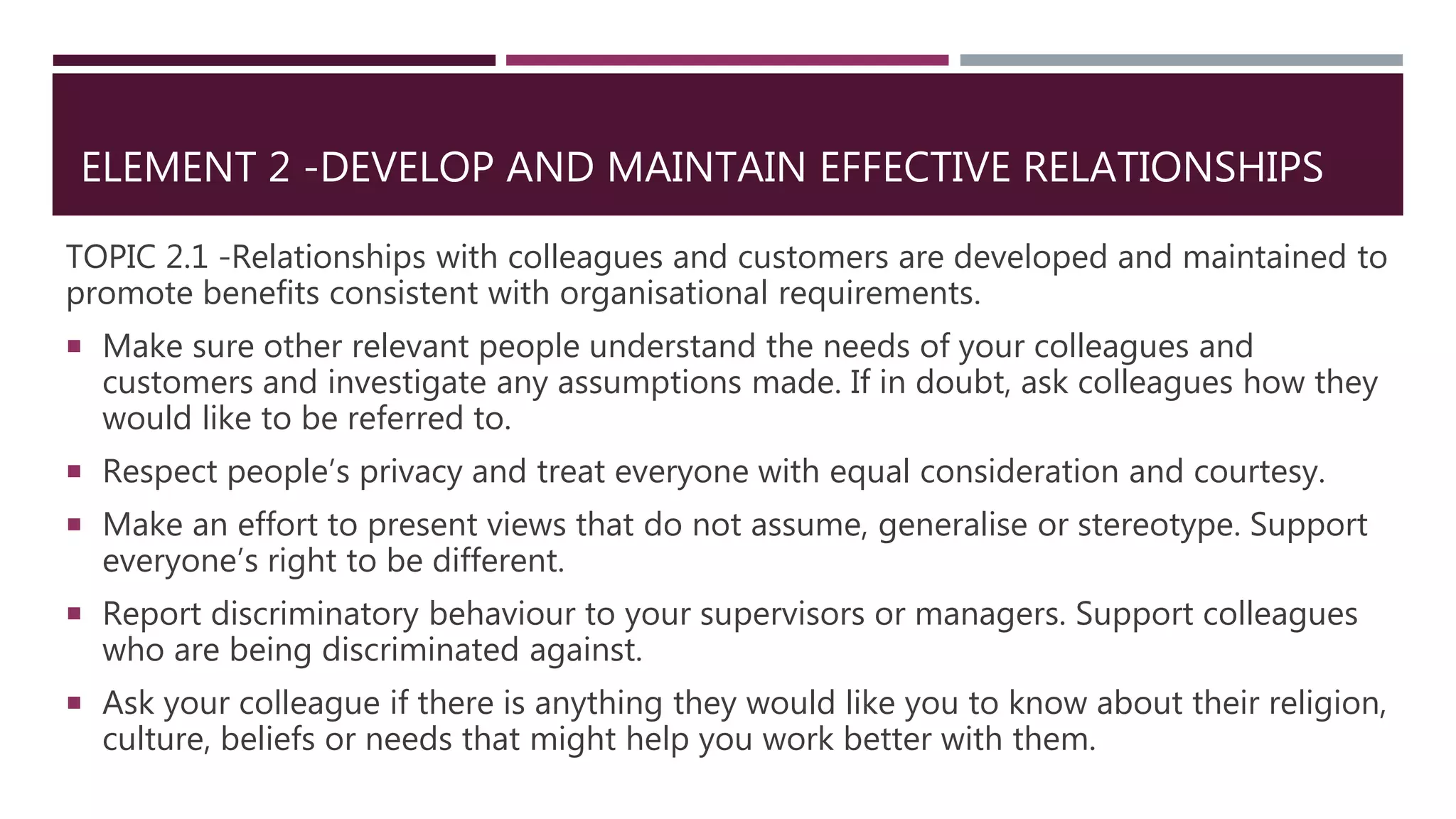 Contribute To Effective Workplace Relationships Pptx