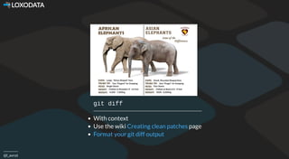 LOXODATA
@l_avrot
git diff
With context
Use the wiki pageCreating clean patches
Format your git diff output
 