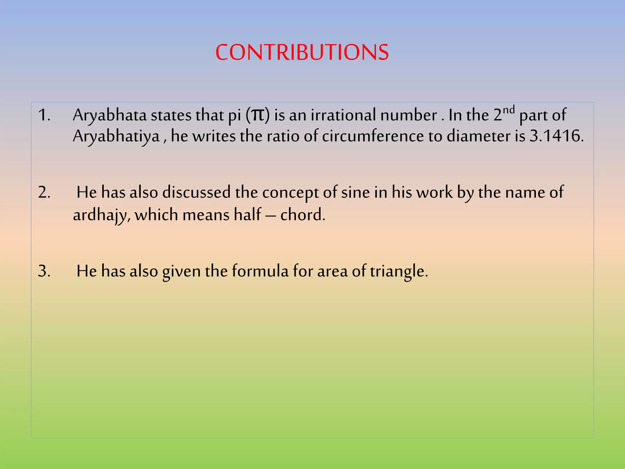 Contribution of indian Mathematician : Aryabhata. | PPTX