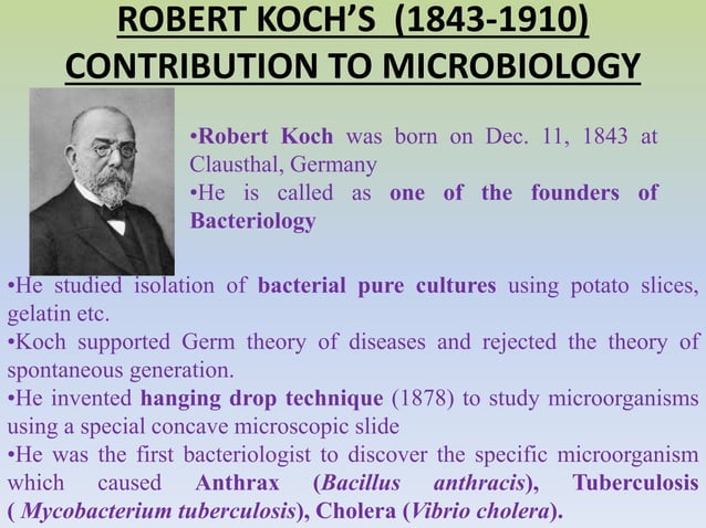 Key Contribution of Louis Pasteur and Robert Koch to Microbiology | PPT