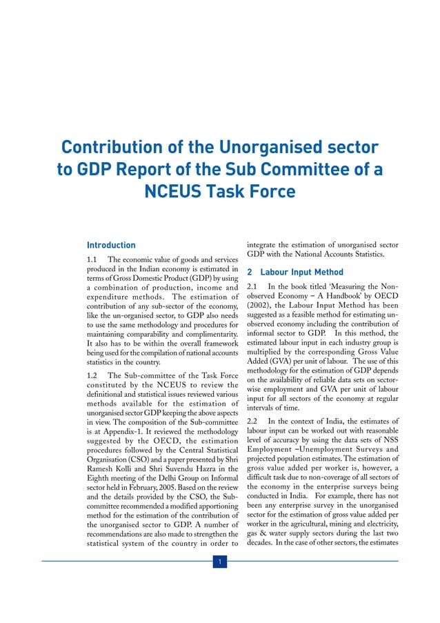 Contribution Of The Unorganised Sector To GDP