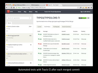 Automated tests with Travis CI after each merged commit
 