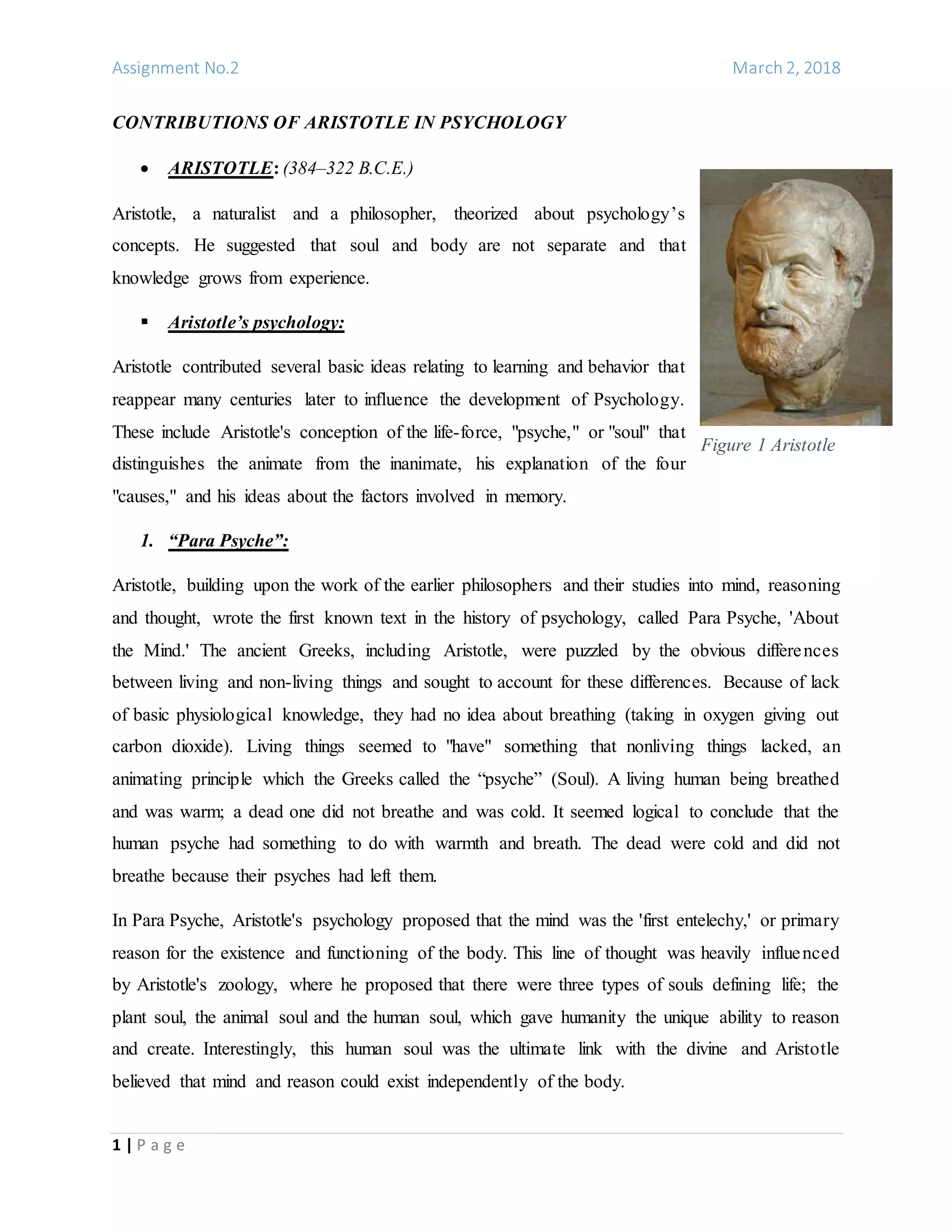 Contributions of aristotle in psychology | DOCX