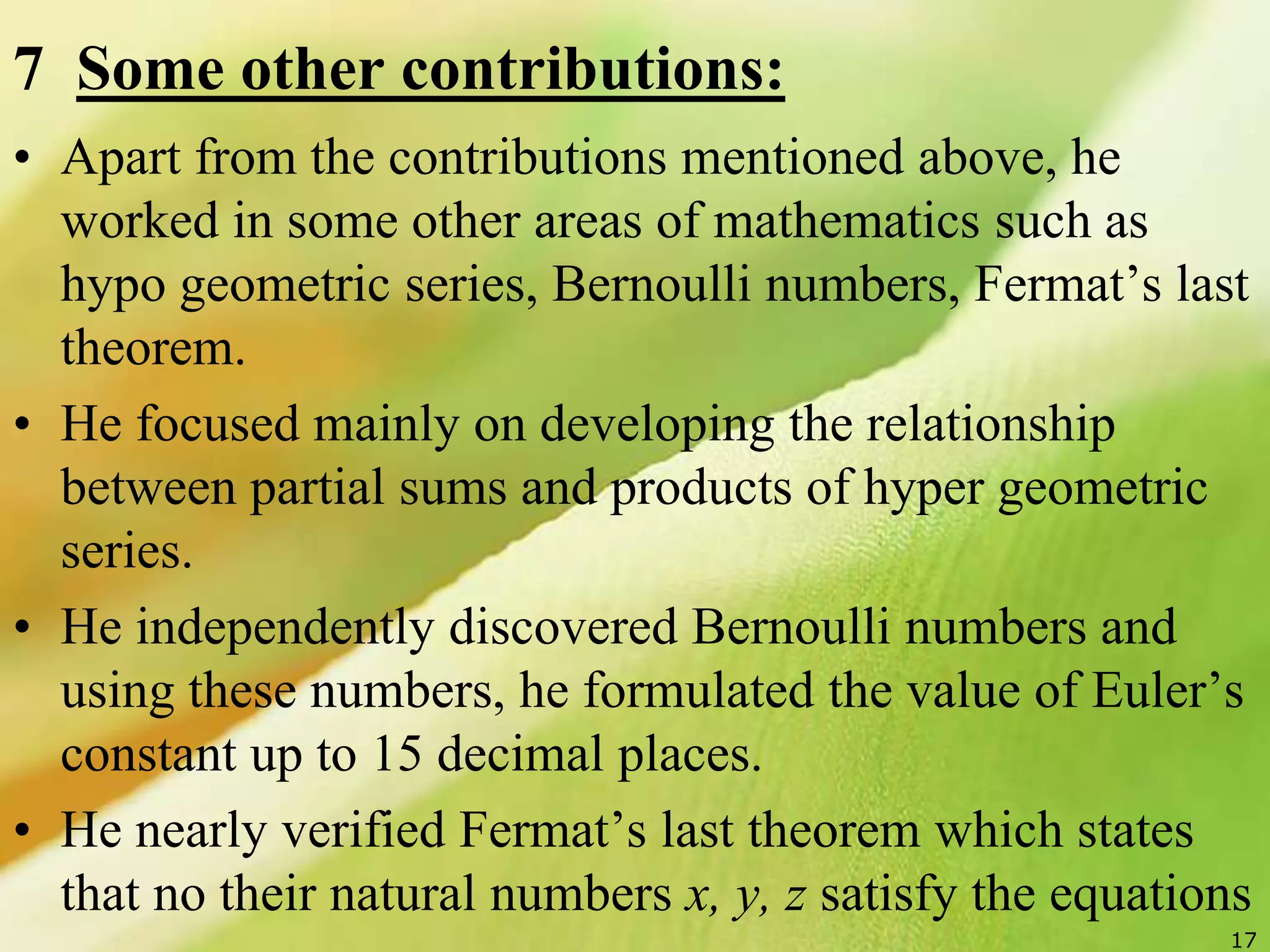 Contributions of Sreenivasa Ramanujan | PPTX