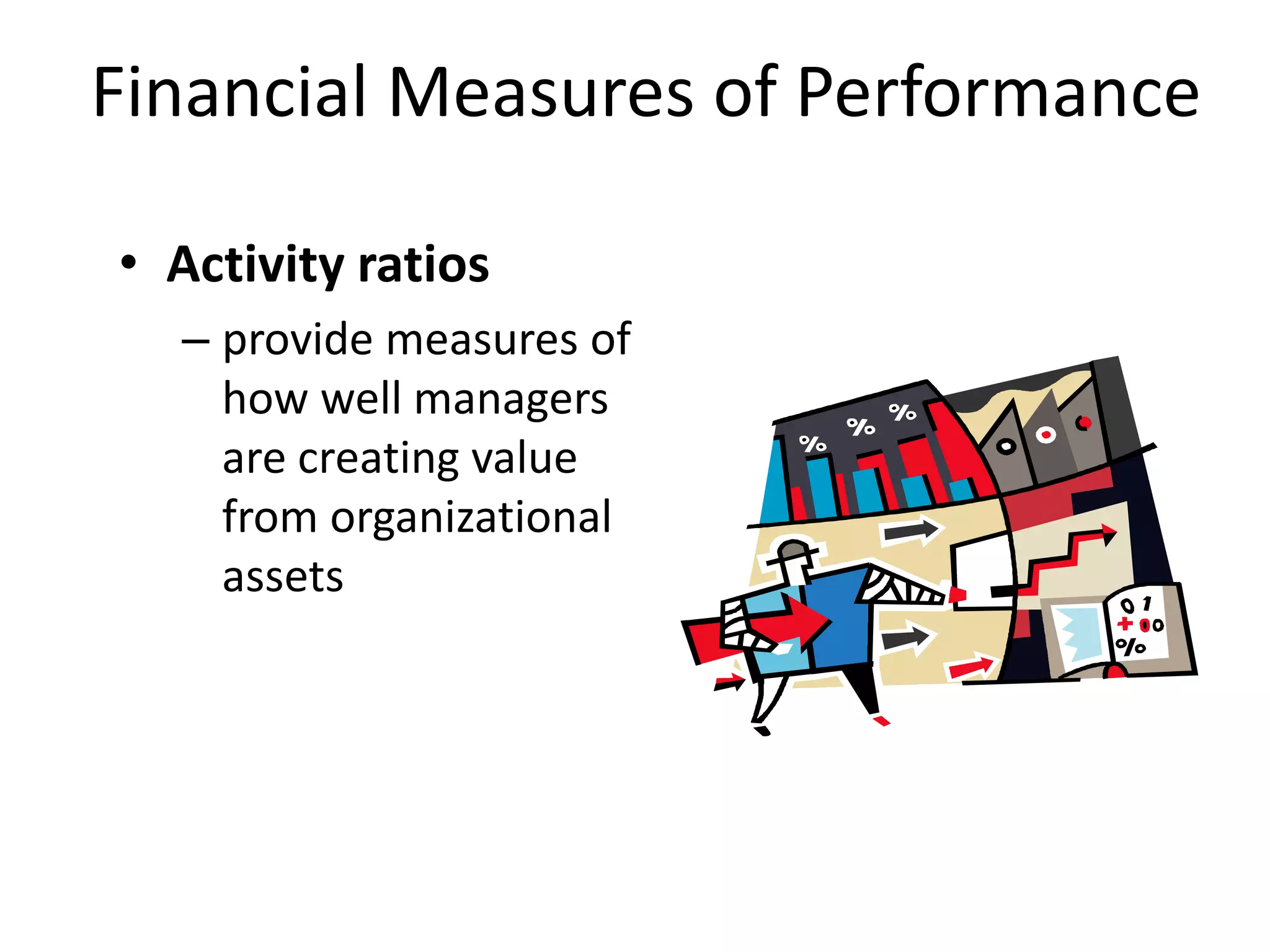 Financial Measures of Performance
• Activity ratios
– provide measures of
how well managers
are creating value
from organizational
assets

 