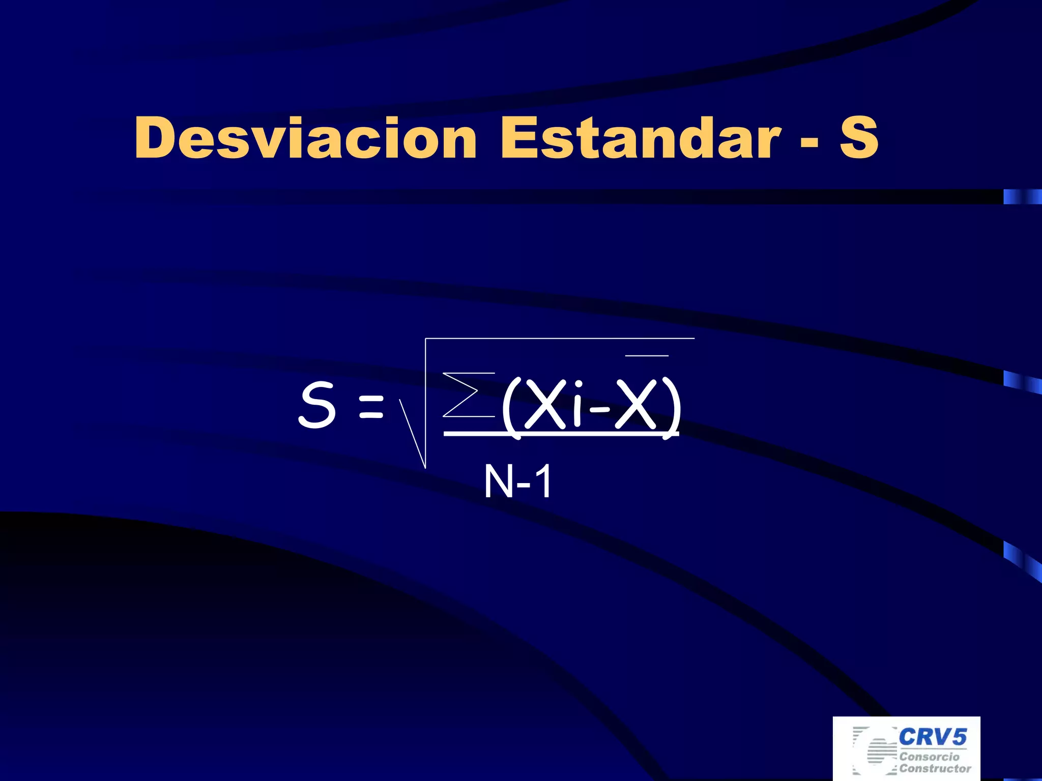 Desviacion Estandar - S S =  (Xi-X) N-1 