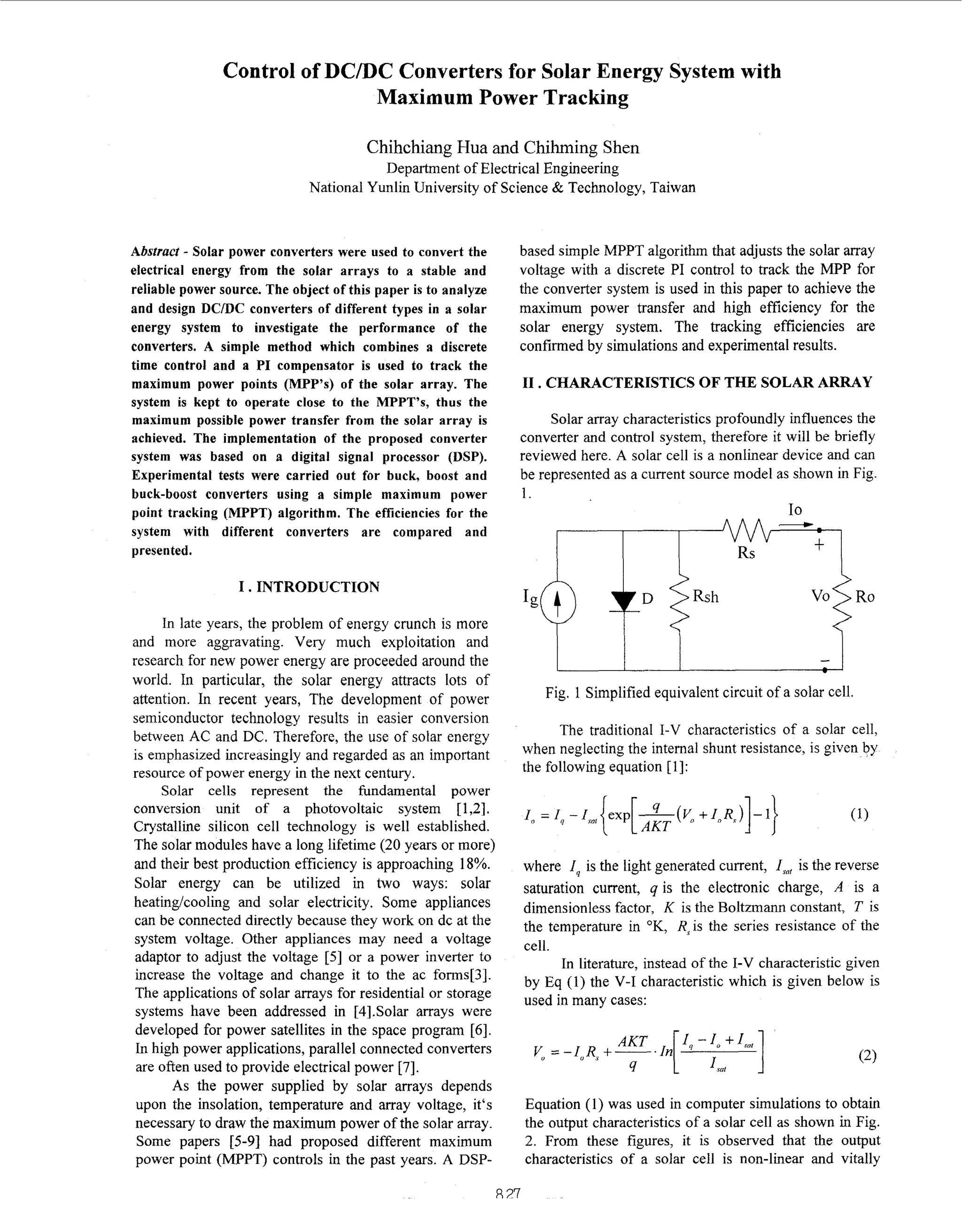Control Of Dcdc Converters For Solar Energy System With Maximum Pdf