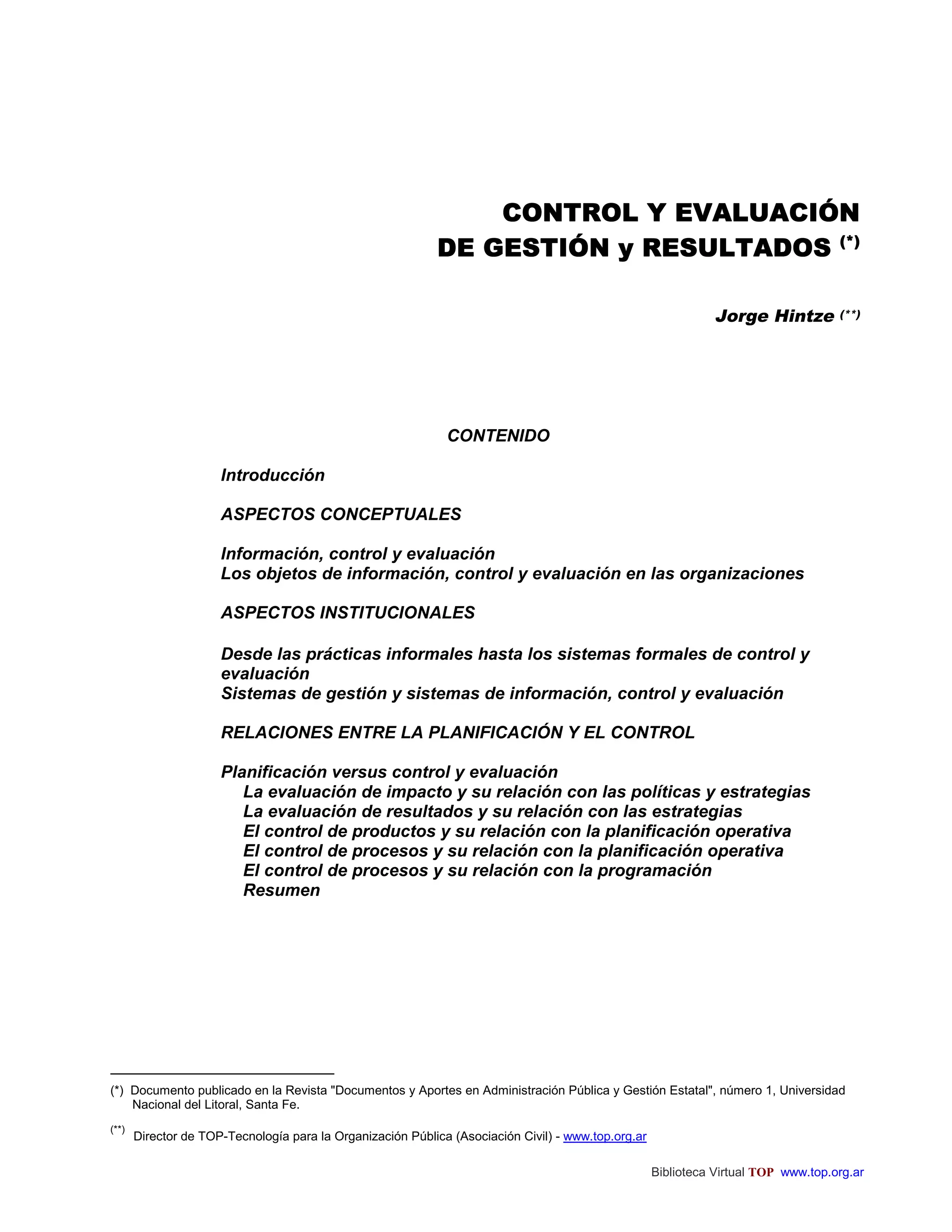 Control y evaluacion de gestion y resultados | PDF