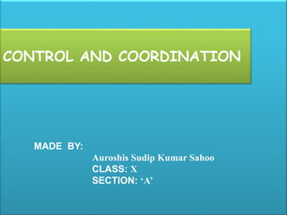 CONTROL AND COORDINATION
MADE BY:
Auroshis Sudip Kumar Sahoo
CLASS: X
SECTION: ‘A’
 