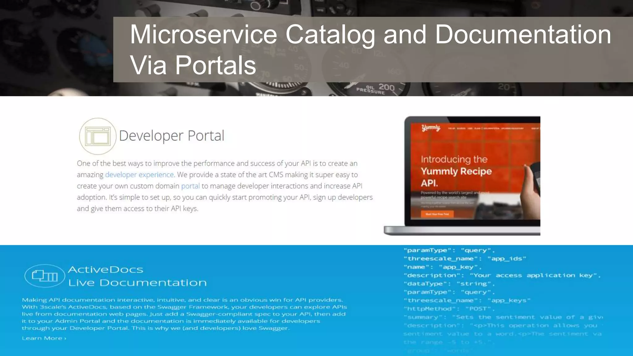 Microservice Catalog and Documentation
Via Portals
 