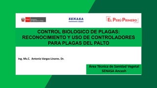 CONTROL BIOLOGICO DE PLAGAS:
RECONOCIMIENTO Y USO DE CONTROLADORES
PARA PLAGAS DEL PALTO
Área Técnica de Sanidad Vegetal
SENASA Ancash
Ing. Ms.C. Antonio Vargas Linares. Dr.
 