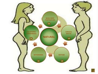 NATURAL
BASAL BODY
TEMPERATURE
CERVICAL
MUCUS
RHYTHMWITHDRAWAL
LACTATIONAL
AMENORRHEA
 