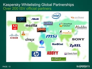 Kaspersky Whitelisting Global Partnerships
Over 200 ISV official partners




PAGE 13
 