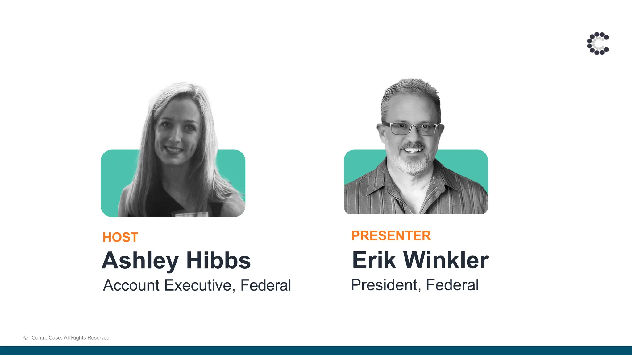 HOST
Ashley Hibbs
Account Executive, Federal
PRESENTER
Erik Winkler
President, Federal
© ControlCase. All Rights Reserved.
 