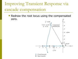 Improving Transient Response via
cascade compensation


Redraw the root locus using the compensated
zero.

 