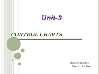 Unit-3

CONTROL CHARTS




                 Represented by:-
                  Deepa chauhan
 