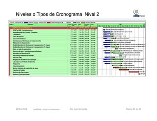 Niveles o Tipos de Cronograma Nivel 2
Gold Fields ‐ Proyectos Operaciones 13/03/2018 Por. Luis Gonzalez Página 21 de 91
 