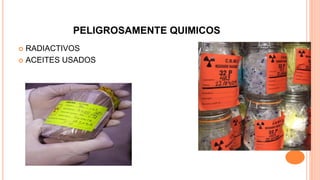 PELIGROSAMENTE QUIMICOS
 RADIACTIVOS
 ACEITES USADOS
 