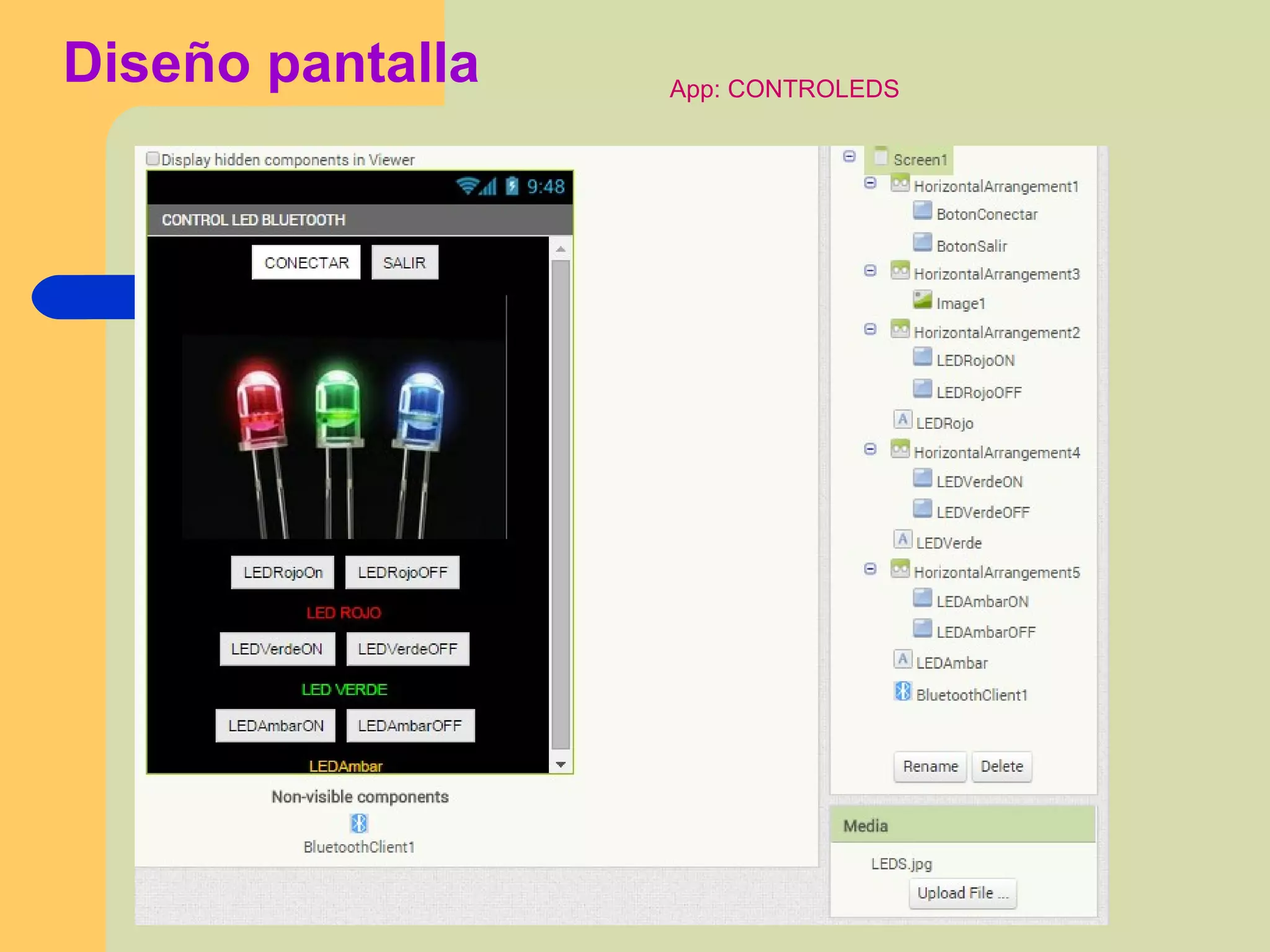 Diseño pantalla App: CONTROLEDS
 