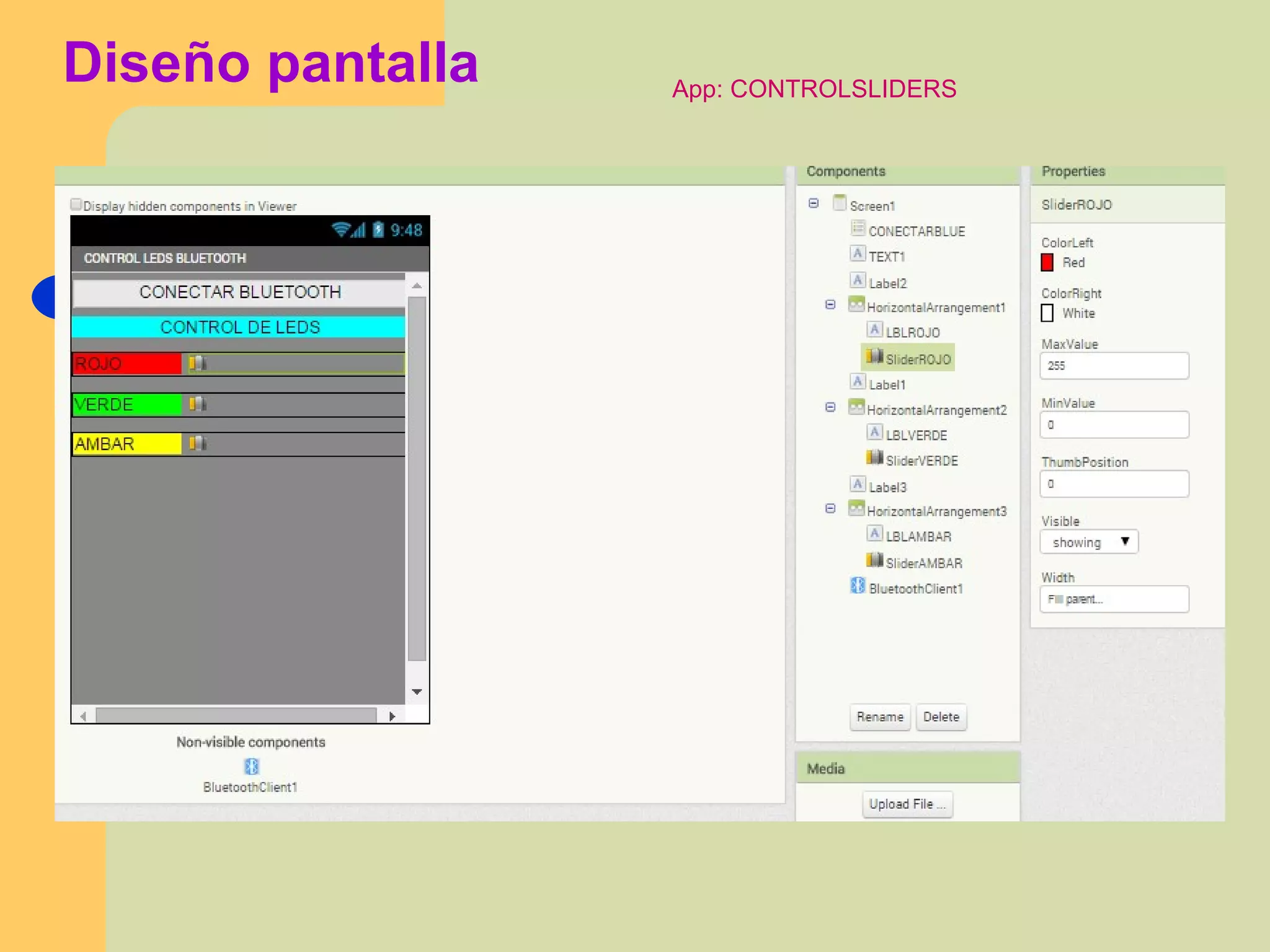 Diseño pantalla App: CONTROLSLIDERS
 