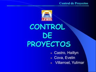 Control de Proyectos
Castro, Haillyn
Cova, Evelin
Villarroel, Yulimar
CONTROL
DE
PROYECTOS
 