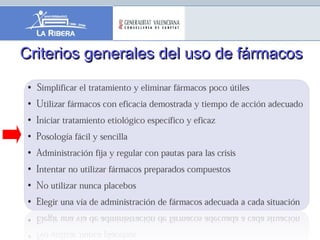 Criterios generales del uso de fármacosCriterios generales del uso de fármacos
 