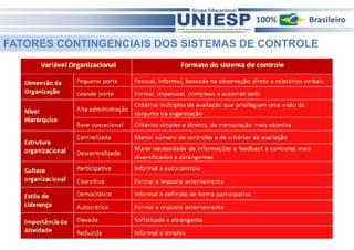 FATORES CONTINGENCIAIS DOS SISTEMAS DE CONTROLE 
 