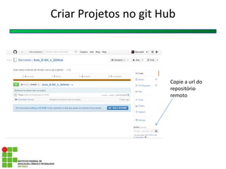Criar Projetos no git Hub
Copie a url do
repositório
remoto
 