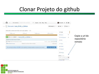 Clonar Projeto do github
Copie a url do
repositório
remoto
 