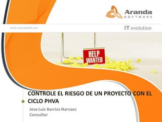 CONTROLE EL RIESGO DE UN PROYECTO CON EL
CICLO PHVA
Jose Luís Barrios Narvaez
Consultor
                                     © Aranda Software
 