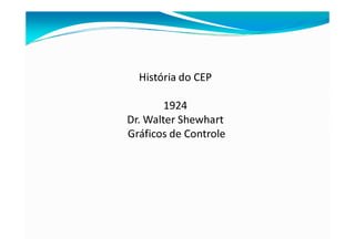 História do CEP
1924
Dr. Walter Shewhart
Gráficos de Controle
 