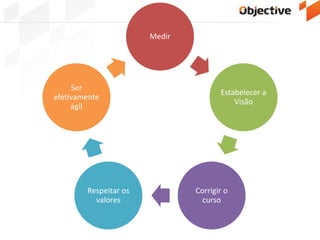 Medir
Estabelecer a
Visão
Corrigir o
curso
Respeitar os
valores
Ser
efetivamente
ágil
 