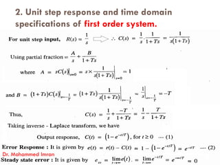 2. Unit step response and time domain
specifications of first order system.
Dr. Mohammed Imran
 