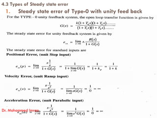 4.3 Types of Steady state error
1. Steady state error of Type-0 with unity feed back
Dr. Mohammed Imran
 