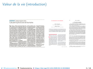 Valeur de la vie (introduction)
@freakonometrics freakonometrics https://doi.org/10.1101/2020.05.13.20100842 2 / 18
 