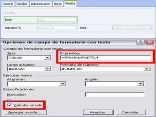 Control ficha y campo calcualdo
