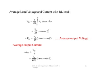 Dr. S. N. Patil Department of Electronics T. C
. College
15
Average Load Voltage and Current with RL load :
…..Average output Voltage
Average output Current
 